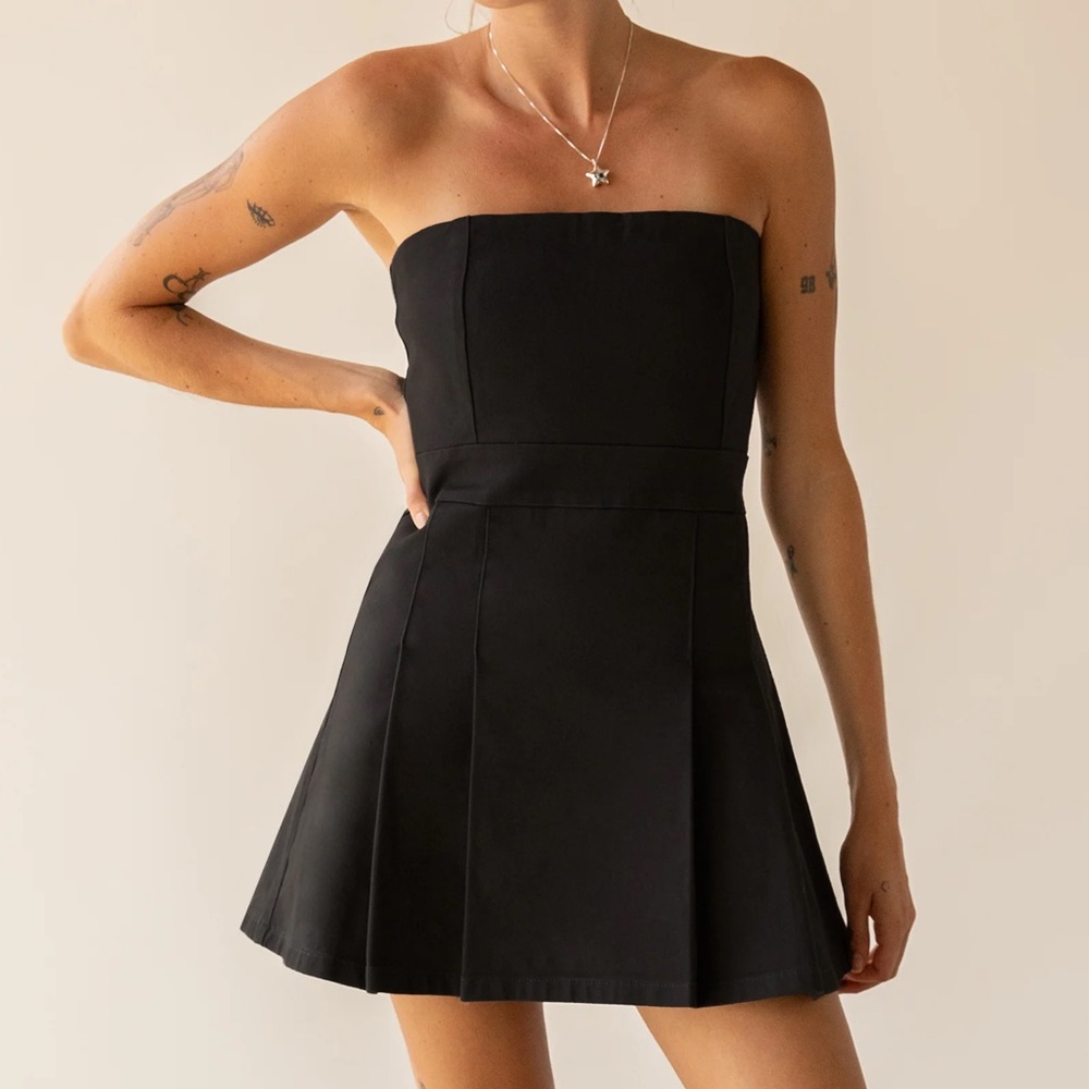 OAK + FORT Twill Tube Pleated Mini Dress
